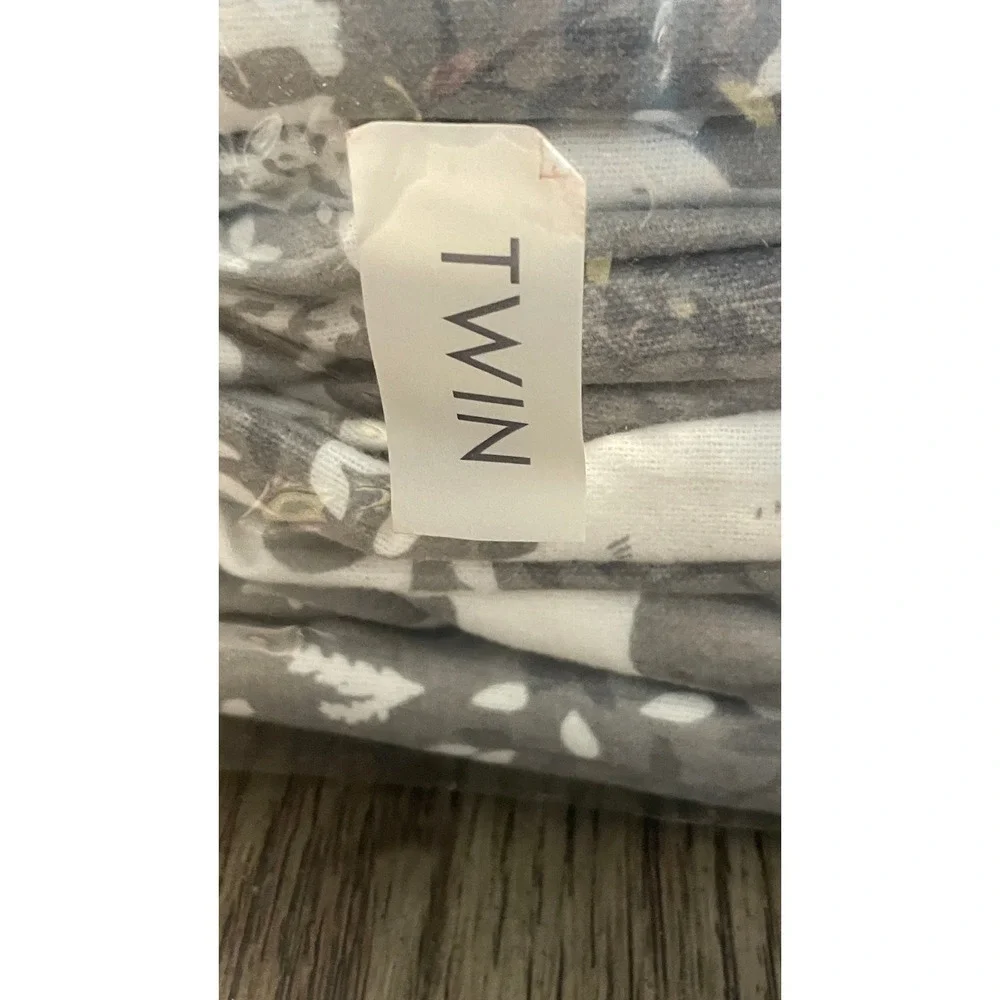 Martha Stewart Collection Flannel Sheet Set Twin Forest Friends Gray Cotton NEW